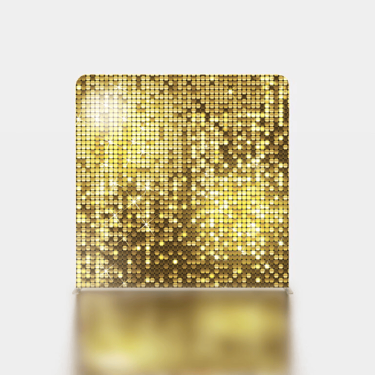Gold sequin backdrop for a photo booth at an event in Marbella
